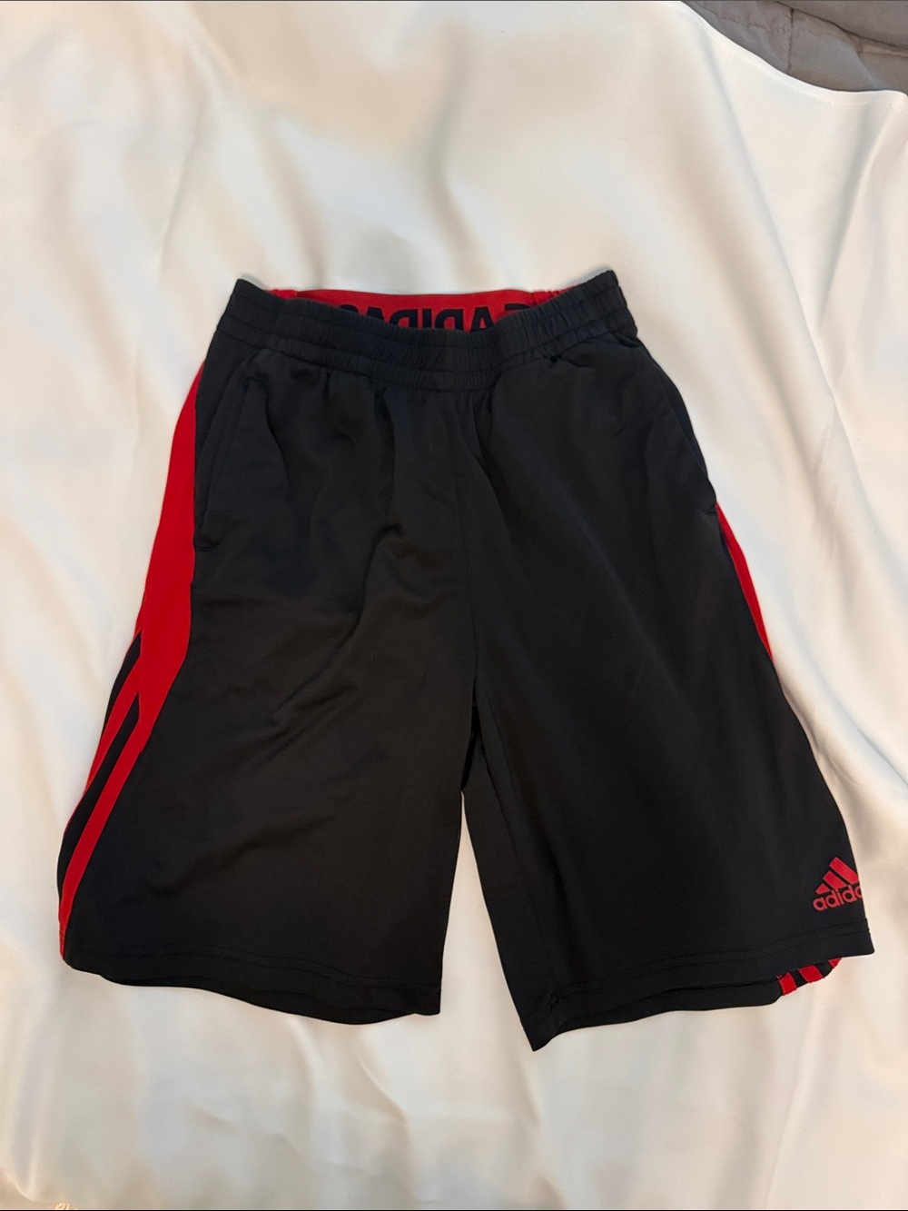 adidas Black Shorts with Red Side Panels - Kids